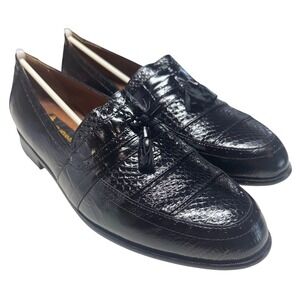 Stacy Adams Alevia Mens 13 Black New Genuine Snake Skin Tassel Loafers